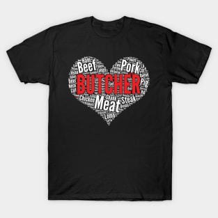 Butcher Heart Shape Word Cloud Design Meat Lover print T-Shirt